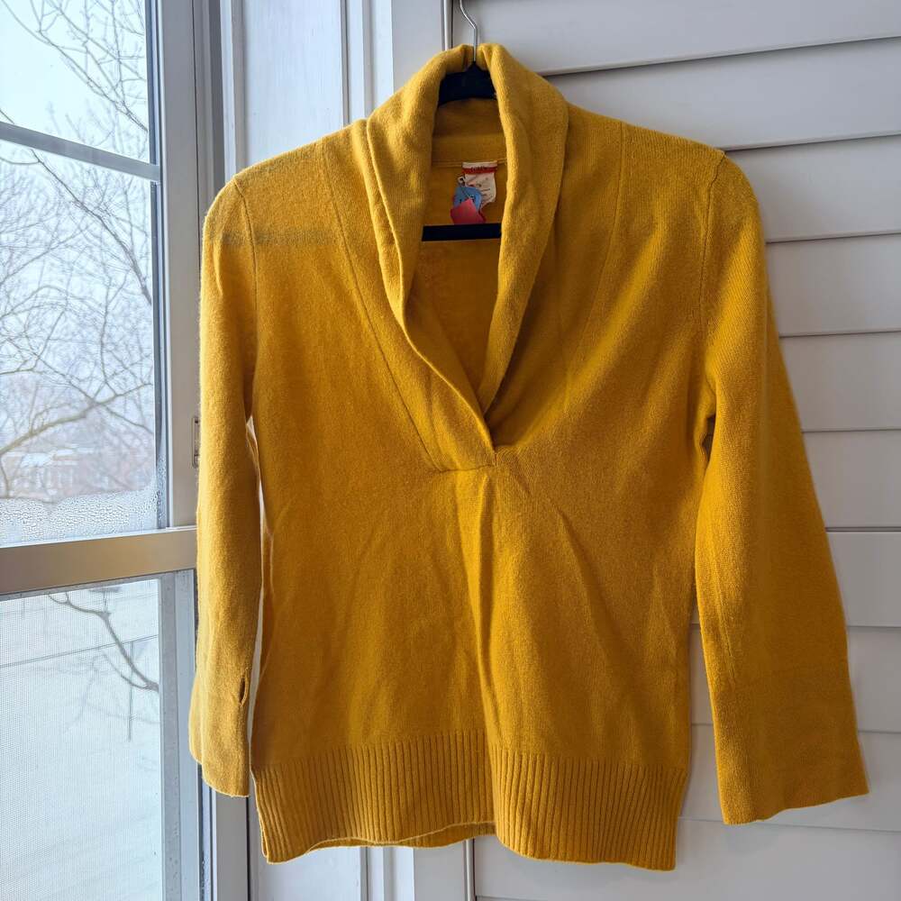 J. Crew Mustard Yellow Cashmere Sweater Classic Old Money Americana SzS Fair